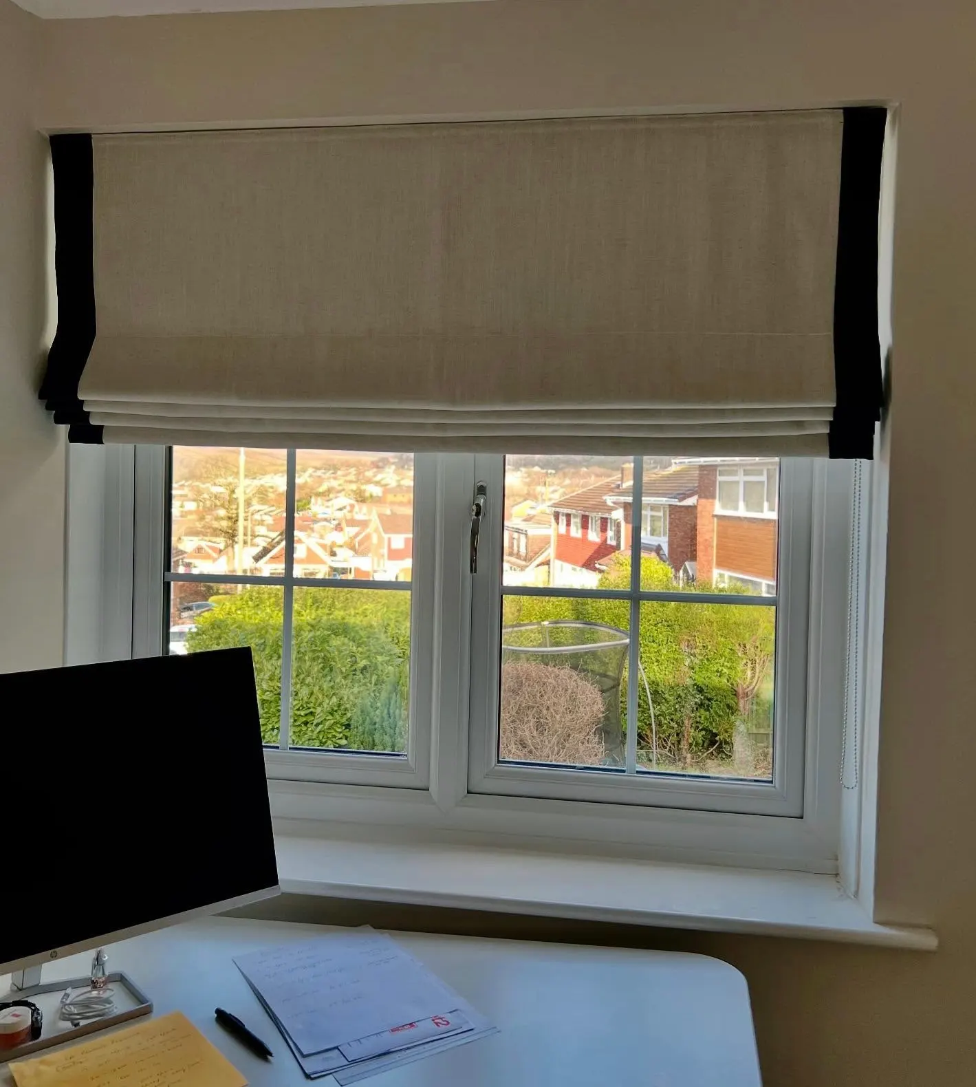 Fabric Roman blind with soft folds – Acocks Green Blinds